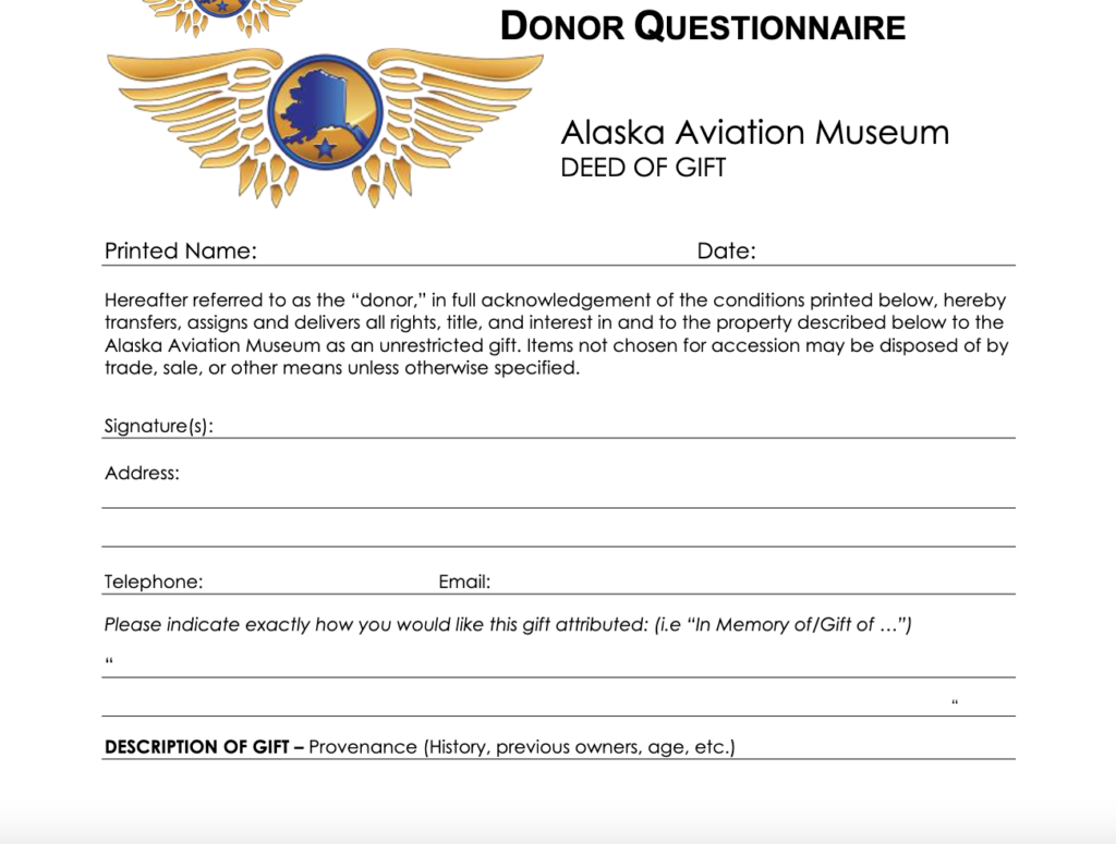 What Do I do With Grandpa's Stuff? Or, How to Donate to an Aviation Museum 11 donor questionnaire