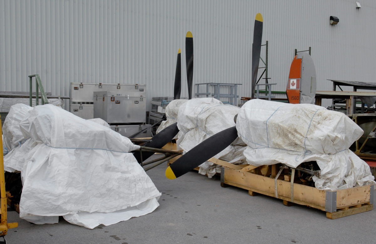 Lancaster KB882 Safely At Her New Home 22 KB882’s engines and propellers were some of the first components to arrive at their new home in Trenton, Ontario. (Photo by Josh Bambrough, NAFMC via RCAF)