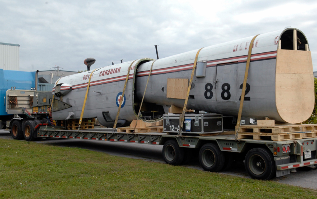 Lancaster KB882 Safely At Her New Home 21 The rear fuselage of Lancaster KB882 arrives in Trenton, Ontario. (Photo by Josh Bambrough, NAFMC via RCAF)