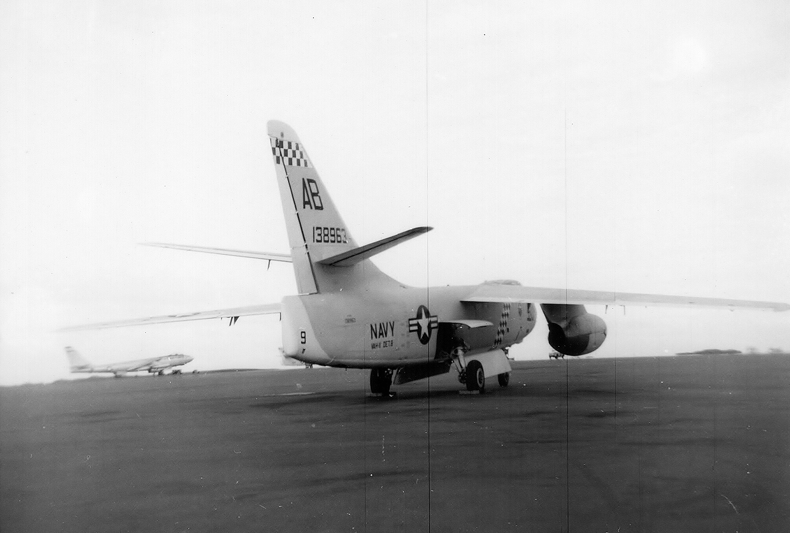 Cold War Naval Ops on Iceland 14 Another of the two Douglas A-3 Skywarriors from the USS Independence which stopped for repairs on Keflavik. Note the WB-47E weather plane in the background. (photo by Will Tate)