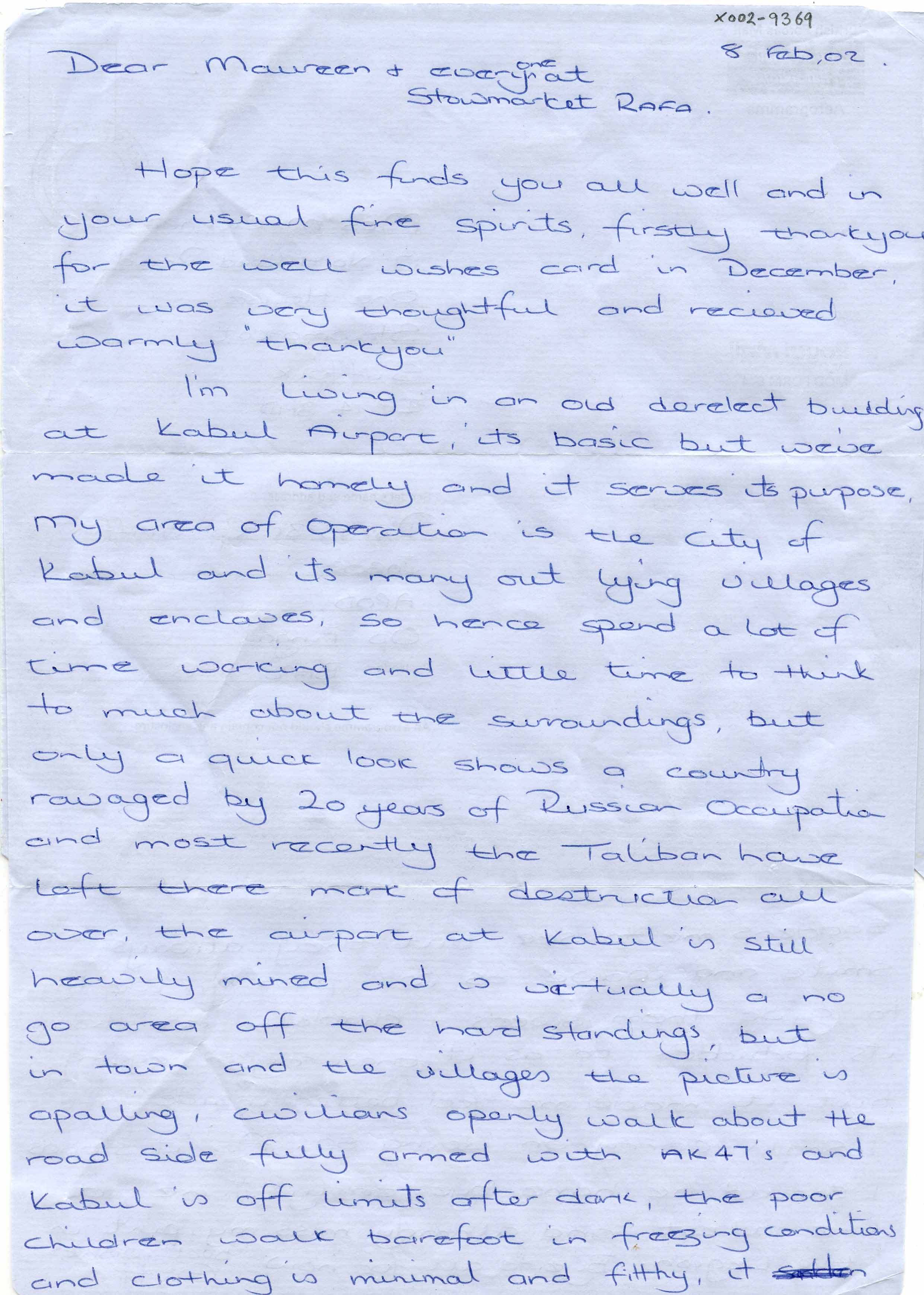 Appeal for RAF Memories 12 Letter from Kabul