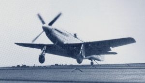 Mustangs For the US NAVY (Almost) 11 The ETF-51D prototype about to catch the arrester cable upon landing. Elder complained that aircraft attitude upon landing had to be precisely controlled, or the airframe would be damaged. (US Navy).