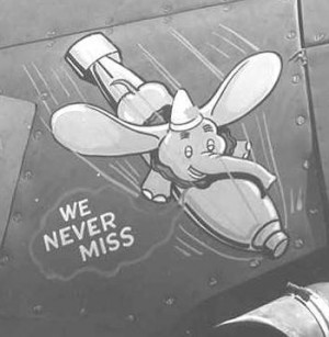 New Disney Nose Art for B-17 'Swamp Ghost' 11 Dumbo, Disney's famed baby elephant, rides a bomb earthward on another of 30 Squadron's Avengers.