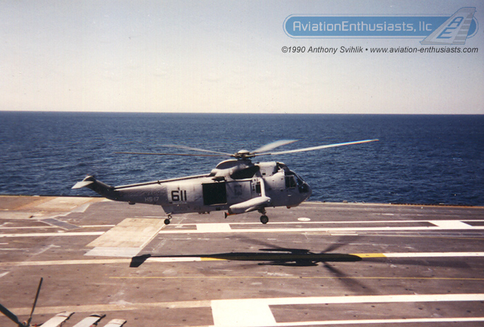 Happy Birthday To The Sikorsky SH-3 Sea King 11 Here is one of Anthony's photos of Valkyrie 611 from the "Neptune's Raiders" of Helicopter Anti-Submarine Squadron 17 (HS-17) aboard the USS Kitty Hawk (CV-63) in 1990.
