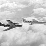 Flight Test Files: North American F-86 Sabre – The Quest for Supersonic Superiority 13 This 1950s photograph shows the Douglas D-558-II and the North American F-86 Sabre chase aircraft in-flight. Both aircraft display early examples of swept-wing airfoils.