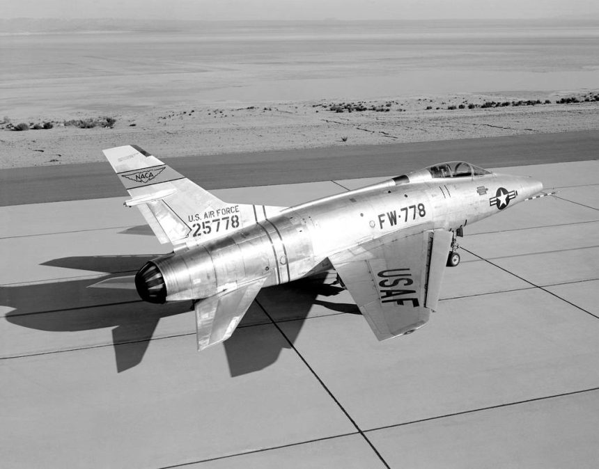 North American F-100 Super Sabre on the ramp near the NACA High-Speed Flight Station in 1957.