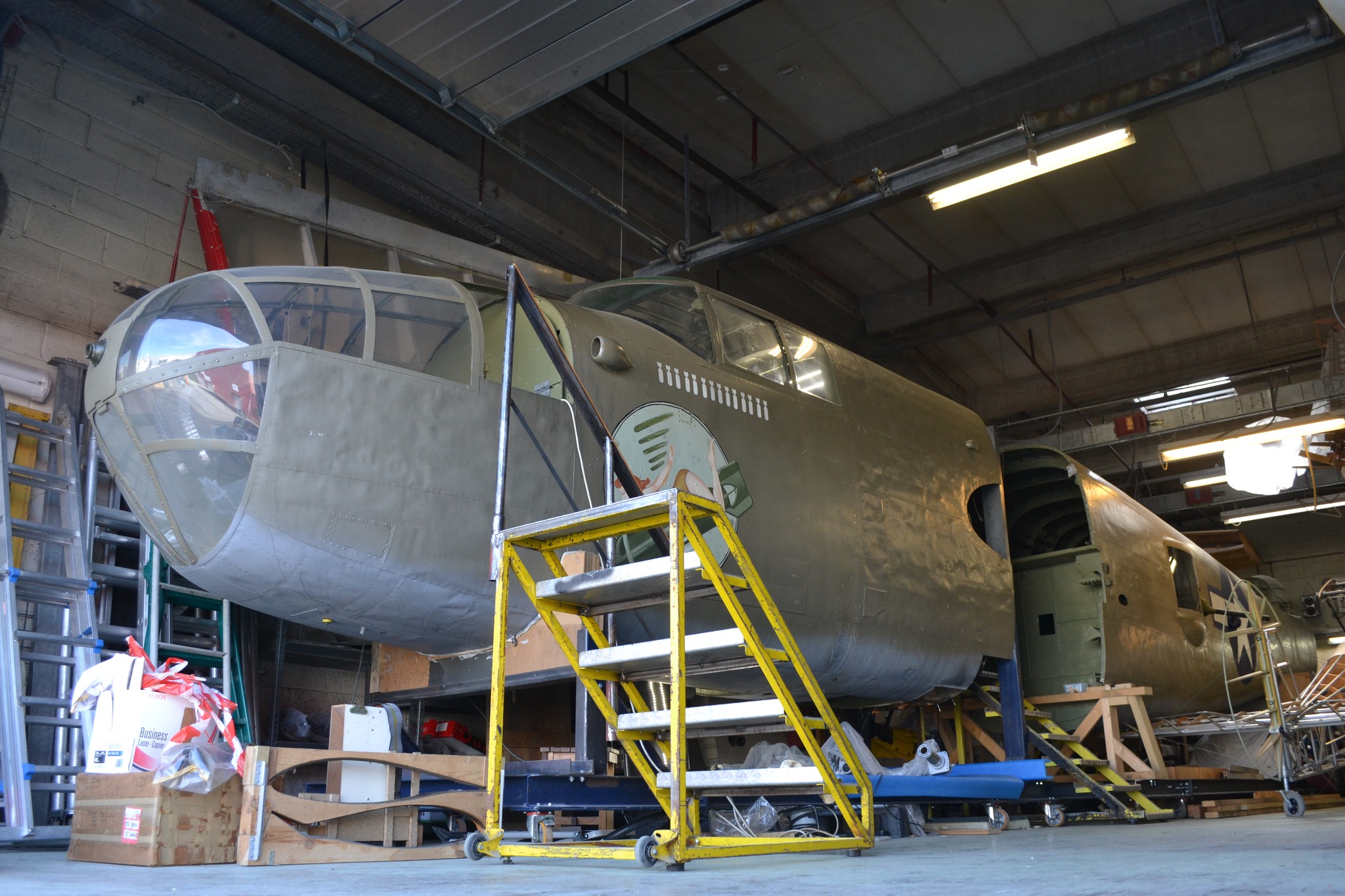 TB-25N 44-30925 in the Belgian Aircraft Preservation Association’s workshop at Gembloux. [Photo courtesy BAPA]