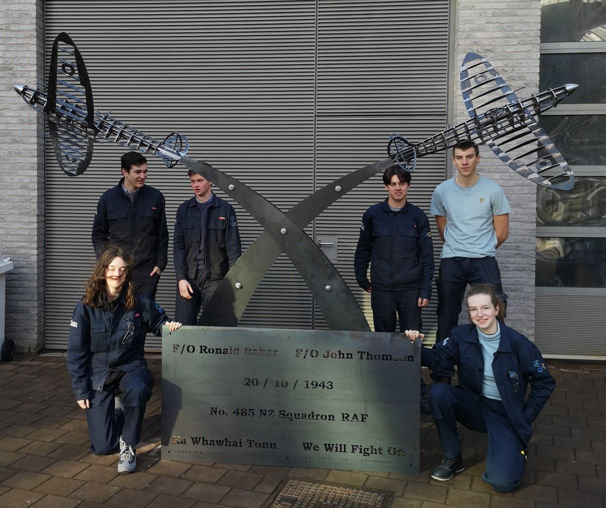 Some of the students responsible for the memorial. Back row (from left) Victor Pysson, Lennert Verhelst, Wout Vandeghinste and Bjorn Willems. In front are Alanis Seys and Laurien Snaet. Absent is Noah Cneut. [Photo via Lieven Vandecaveye]