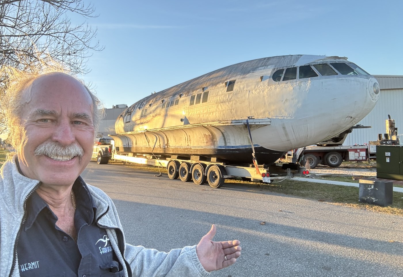 Boeing 307 N19904Cosmic Muffin on trailer with Kermit Weeks