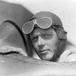Charles Lindbergh wearing helmet with goggles up