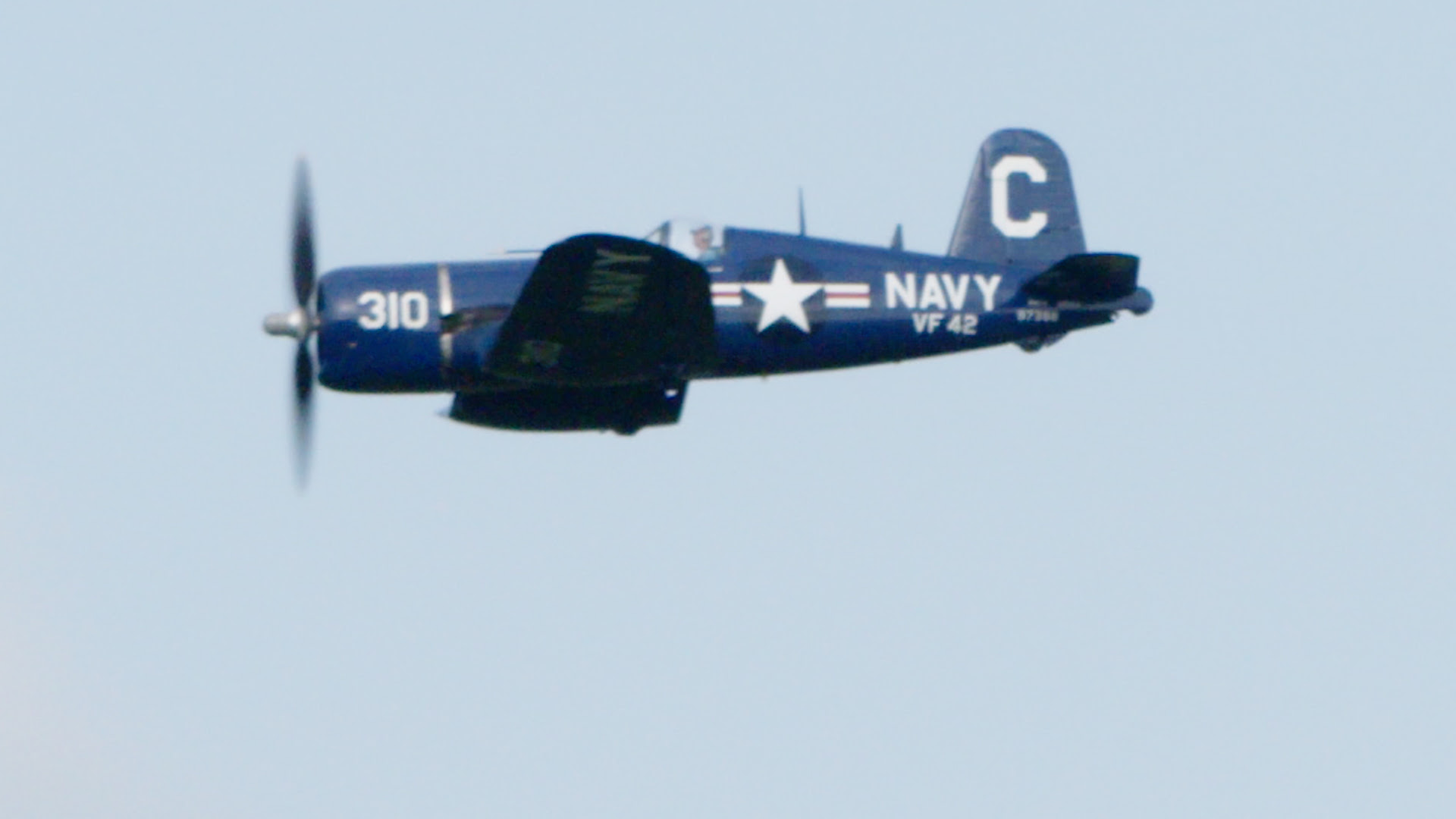 Fagen Fighters WWII Museum Victory at Sea 12 Evan Fagen pilots the F4U Corsair during takeoff. Flyby