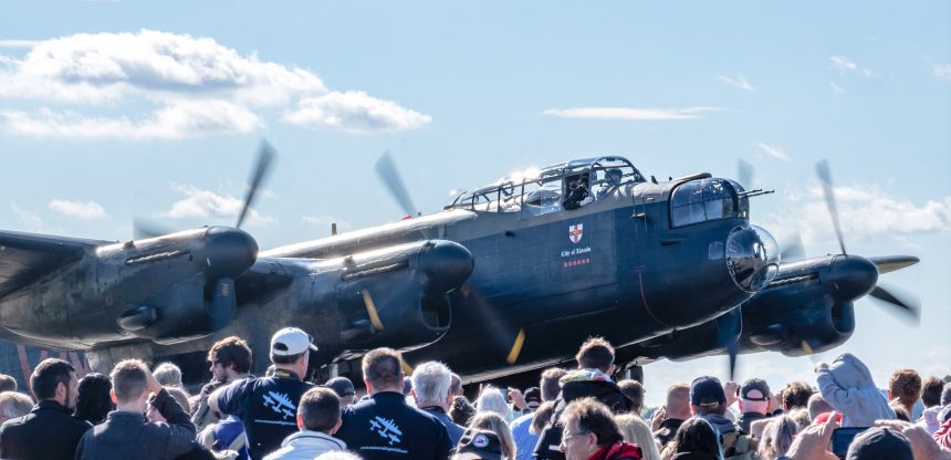 Members watching the Lancaster taxying on Members Day 2024. Photo Neil Burgess