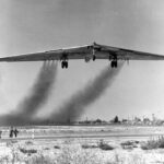 Northrop YB 49 42 102367 takes off from Northrop Field Hawthorne California. U.S. Air Force