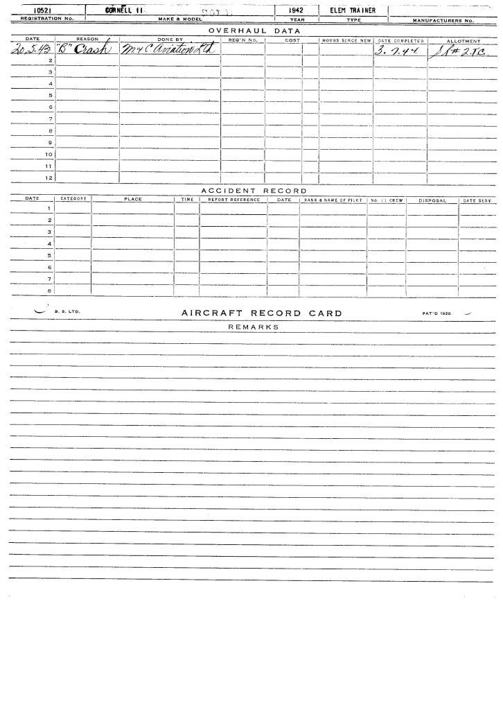 A Cornell For Geneseo: The National Warplane Museum Adds a PT-26 to Their Fleet 17 PT 26 Record Card 0001