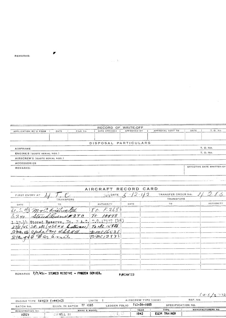 A Cornell For Geneseo: The National Warplane Museum Adds a PT-26 to Their Fleet 18 PT 26 Record Card 0002