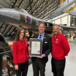 It’s Gold For The RAF Museum Midlands 12 RAF Museum Operations Manager Alan Edwards Centre and Visitor Experience Assistants Louise Hammond Left and Charlie Cooper Right