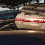 The 747 prototype shines at dawn in the Aviation Pavilion. Ted HuetterThe Museum of Flight Seattle.