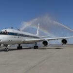 The DC 8 aircraft returned to NASAs Armstrong Flight Research Center Building 703 in Palmdale California