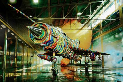 The MiG 21 Project beaded MiG 21 fighter jet in a staged photo. Photo courtesy The MiG 21 Project
