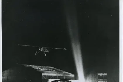 The Spirit of St. Louis arrives at Le Bourget Aerodrome 21 May 1927. San Diego Air and Space Museum Archives