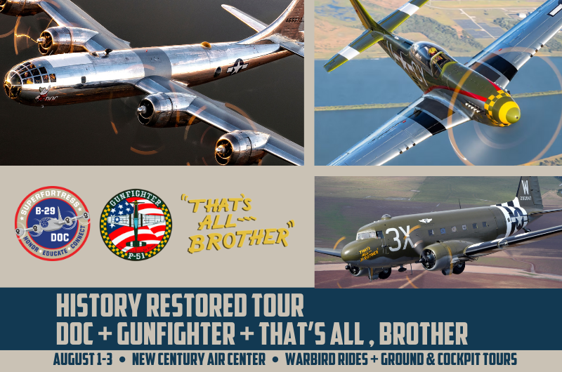 Three Legendary WWII Warbirds Return to Kansas City for the B 29 Doc History Restored Tour