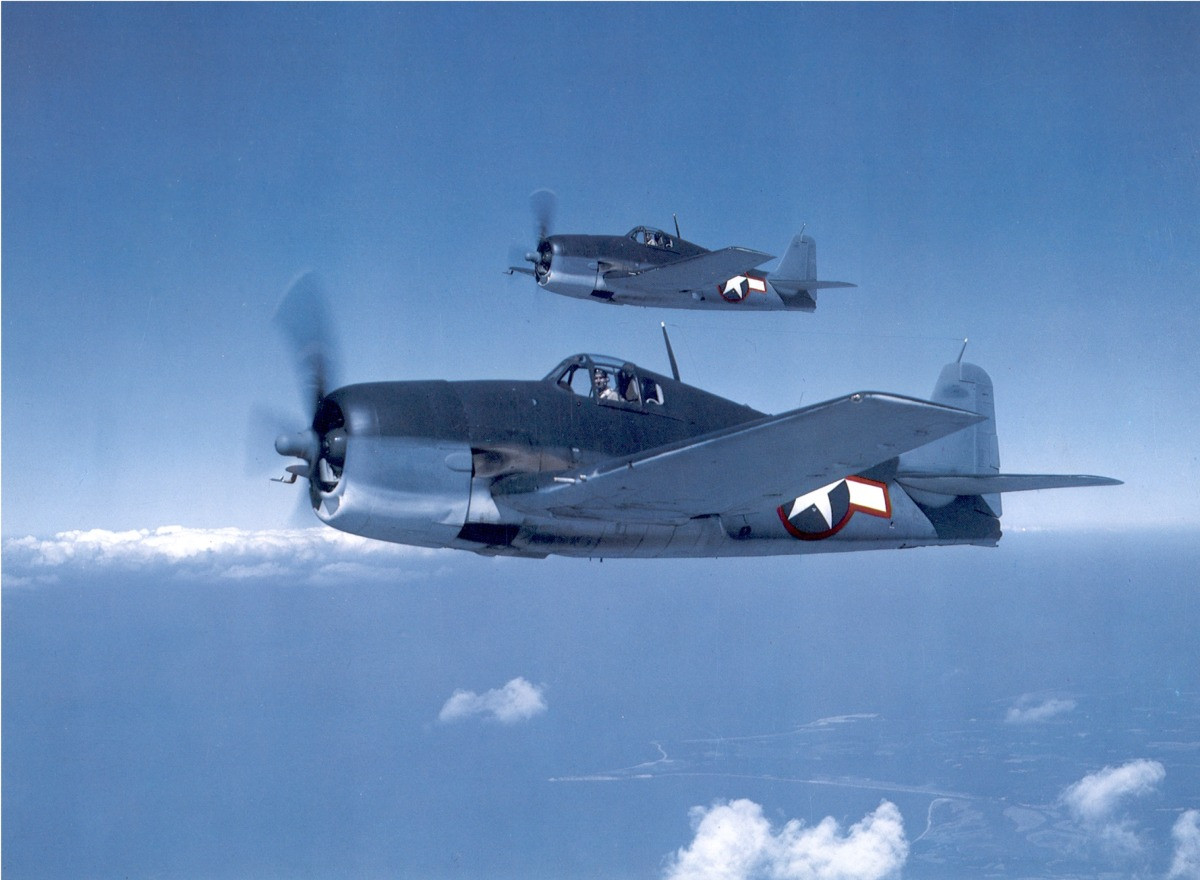 Two Grumman F6F 3 Hellcat fighters Summer 1943. U.S. Navy