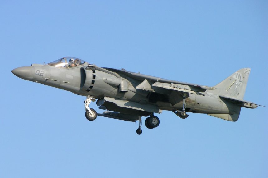 United States Marine Corps AV 8B Harrier II hovering